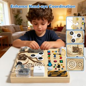 Tavola delle Attività, Giocattolo Montessori per Bambini da 1-4 Anni, Regalo Ideale per Bambini da 1+ Anno, Giocattolo Sensoriale in Legno per Viaggi - Product Image 2