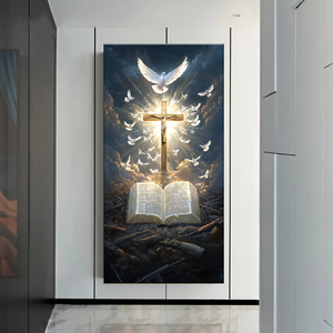 Colomba bianca e bibbia incrociata: stampa murale di arte murale di fede religiosa di gesus, murale su tela, pittura di animali della camera da letto del soggiorno - Product Image 4