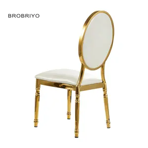 Wholesale Hot Selling Gold Silver Stackable Gold Stainless steel Wedding Chairs With Seat Cushion