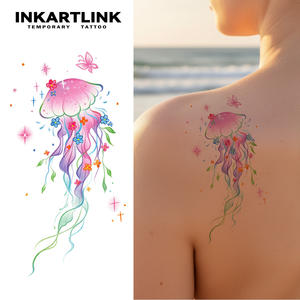 <span class=keywords><strong>Tatouage</strong></span> temporaire coloré en forme de méduse avec des fleurs, des étoiles, <span class=keywords><strong>rose</strong></span>, violet, art corporel pour femmes, vente en gros de faux tatouages en vrac - Product Image 2