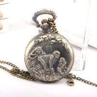 Antiguo doce Zodiaco bronce reloj de bolsillo Retro estéreo tallado Animal decorativo cuarzo 12 colgante Zodiaco reloj