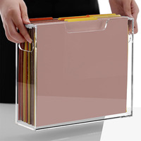 Caja de Almacenamiento de Documentos de Acrílico Transparente con Asa, Organizador de Archivos de Escritorio