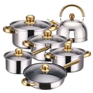 Offre Spéciale antiadhésif 12 pièces en acier inoxydable or batterie de cuisine casseroles et poêles