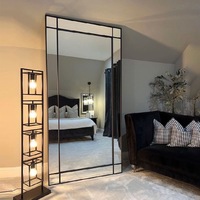Large Standing Framed Window Pane Metal Mirror Full-Length Modern Style for Decorative Usage Standing Floor Mirror