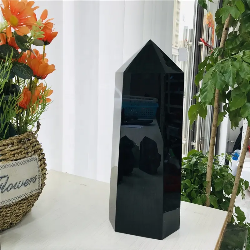 High Quality Natural Healing Crystal Black Obsidian Point Crystal Large Tower for Fengshui