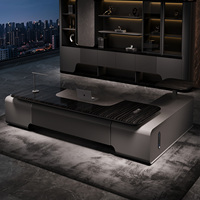 Bureau de direction en mélamine bois moderne de luxe en forme de L avec fonctionnalités modulaires et extensibles, table d'appoint pour usage domestique ou professionnel