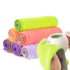 Scratch Free Strong Absorb Microfiber Cleaning Cloths Multi Purpose Reusable Kitchen Towel Coral Fleece Wiping Rags Household