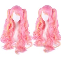 Perruques de cosplay anime, perruque à double queue de cheval détachable, perruque longue bouclée mignonne pour fille, accessoires de costume d'Halloween, cheveux synthétiques