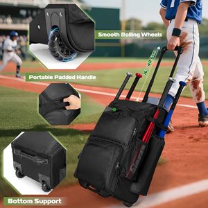 Sac à roulettes pour équipement de softball avec espace séparé pour chaussures, sac à dos de baseball à roulettes pour 4 battes - Product Image 4