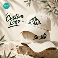 Gorra de Béisbol Personalizada OEM ODM, de Algodón Lavado Sólido, con Bordado 3D de Montaña, Visera Curva, Logotipo Personalizado, Ajustable, para Exteriores