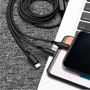 Großhandel hochwertiges Nylon geflochten 3 in 1 Mikro-Nylon-USB Typ C-Ladekabel schnelles Aufladen Handy-Kabel