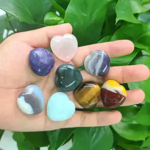 30mm Wholesale price gemstone carving mixed color mini heart shaped love stones Rose quartz Crystal heart