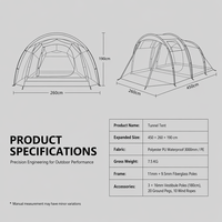 Tente de camping tunnel OEM/ODM - Imperméable Ripstop, Poteaux en aluminium, Auvent vue sur le lac, Double compartiment de couchage, 4 saisons