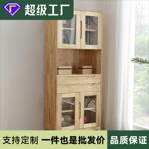 Solid Wood Wine Cabinet Nordic Style Living Room Storage Cabinet With Glass <b>Doors</b> Pine Wood Natural Color <b>Standing</b> Cabinet - Product Image 5
