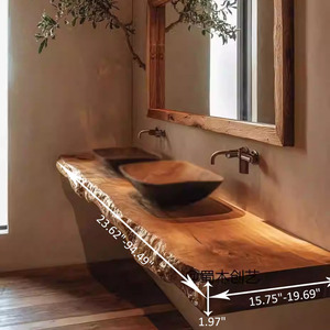 Meuble-lavabo mural flottant en bois massif à bord naturel, style antique, pour <span class=keywords><strong>salle</strong></span> <span class=keywords><strong>de</strong></span> <span class=keywords><strong>bain</strong></span>, meuble <span class=keywords><strong>de</strong></span> <span class=keywords><strong>salle</strong></span> <span class=keywords><strong>de</strong></span> <span class=keywords><strong>bain</strong></span> en bois naturel - Product Image 5