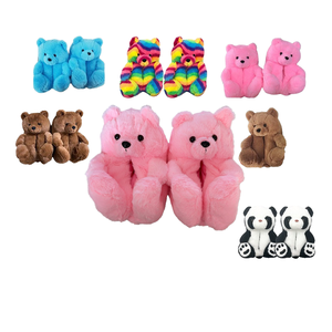 Wholesale Fluffy Warm Corduroy Breathable Kids Lady Size Teddy Bear Shape Animal Cartoon Winter Indoor Soft <b>Slipper</b> Shoes - Product Image 4