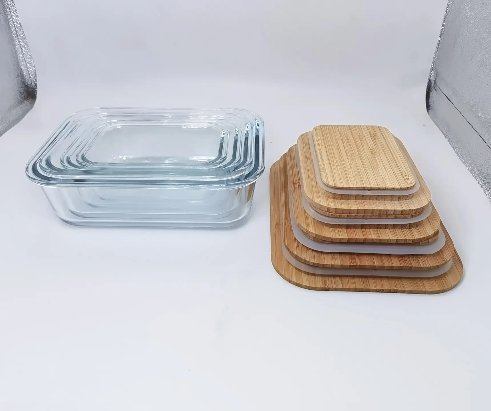 600ML 1000ML 400ML Kitchen Use Square Rectangular Food Grade Storage Jar with Bamboo Lid for Lunch