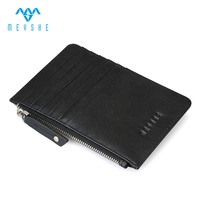 Dompet penyimpan kartu ritsleting ramping RFID kulit asli dengan dompet koin kecil wanita Logo dapat disesuaikan untuk casing Tag udara