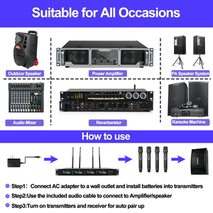 Système de microphone sans fil UHF professionnel Biner D24 à 4 canaux pour le chant karaoké - Product Image 4