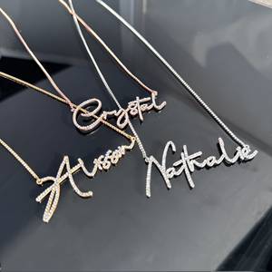 สร้อยคอชื่อแบบสั่งทำพิเศษ ประดับเพชรซิร์คอนเต็มตัวอักษร ดีไซน์แบบจุดเพชร ตัวอักษรแบบสคริปต์ จี้สแตนเลส สร้อยคอโชคเกอร์ทันสมัย เครื่องประดับ - Product Image 3