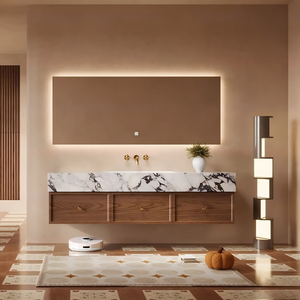 Meuble-lavabo <span class=keywords><strong>de</strong></span> salle <span class=keywords><strong>de</strong></span> bain personnalisé beige sable minimaliste avec vasque en céramique sous plan pour salle <span class=keywords><strong>de</strong></span> bain <span class=keywords><strong>de</strong></span> <span class=keywords><strong>maison</strong></span> jumelée neuve, style épuré - Product Image 3