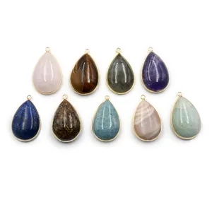 Wholesale natural Charms assorted crystal bead teardrop water drop custom pendant stone pendants for jewelry making