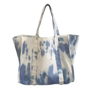 Borsa per la spesa di grande capacità con blocco di colore blu cielo tie-dye stile caldo borsa da strada in tela monospalla fresca e semplice