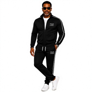 Custom Logo Full <b>Zip</b> Tracksuit <b>Jacket</b> and Joggers Set for Men Black Striped Tracksuit Set <b>Zip</b> <b>Up</b> <b>Jacket</b> and Matching Sweatpants - Product Image 1