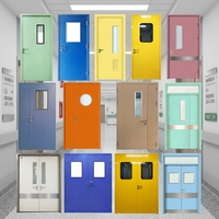 Porte d'hôpital intérieure battante en acier pour installations hospitalières modernes, avec fenêtre de visualisation et plaque de protection