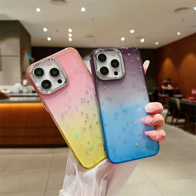Women Gradient Color Star Sequins Bling Bling Glitter Phone Case Cover for iPhone 16 15 14 13 12 11 Pro Max