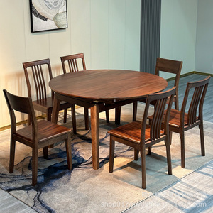Mesa de Comedor Redonda de Madera Maciza Extensible y Convertible para el Hogar con 4 Sillas - Product Image 1