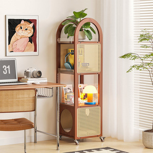 Retro Rattan <b>Corner</b> Shelf With Cat Bed <b>Storage</b> For Living Room Bedroom Office Organizer Eco-Friendly Standing Type - Product Image 1