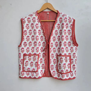 เสื้อกั๊กผ้าฝ้ายพิมพ์ลายทำด้วยมือสไตล์อินเดียเสื้อโค้ทสำหรับทุกเพศเสื้อแขนกุดสไตล์โบฮีเมียนสำหรับผู้หญิงเสื้อกั๊กเป็นชั้นน้ำหนักเบาของขวัญสำหรับเธอ - Product Image 1