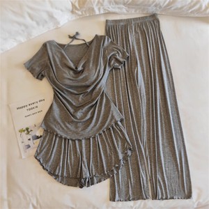 Pyjama en modal pour femme, ensemble short à manches courtes et pantalon long, fin, doux, avec soutien-gorge intégré, tenue d'intérieur - Product Image 6
