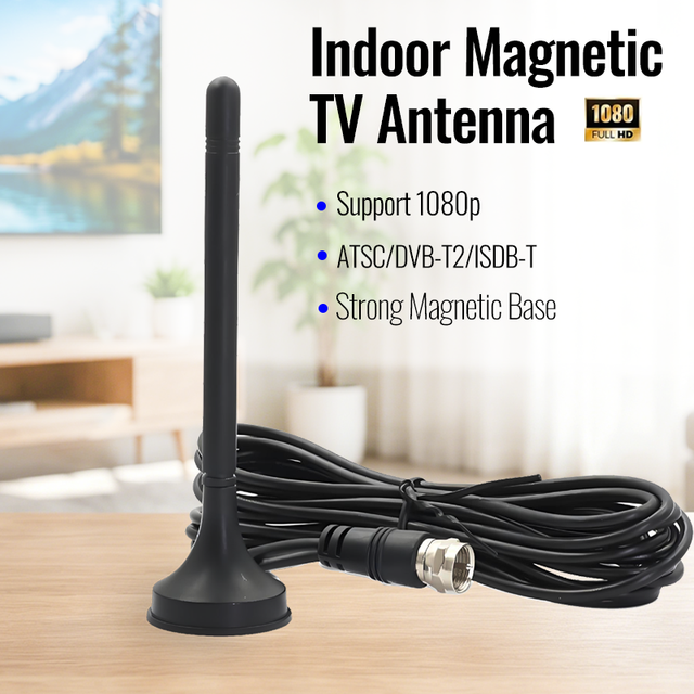 Indoor 1080P HDTV Antenna with Magnetic Base Stable Signal Digital TV Antenna for Local Free Channels Home RV Camping