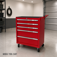 Chariot à outils à 5 tiroirs verrouillable sur roulettes, 3 tiroirs peu profonds et 2 tiroirs profonds, en acier robuste pour garage et atelier