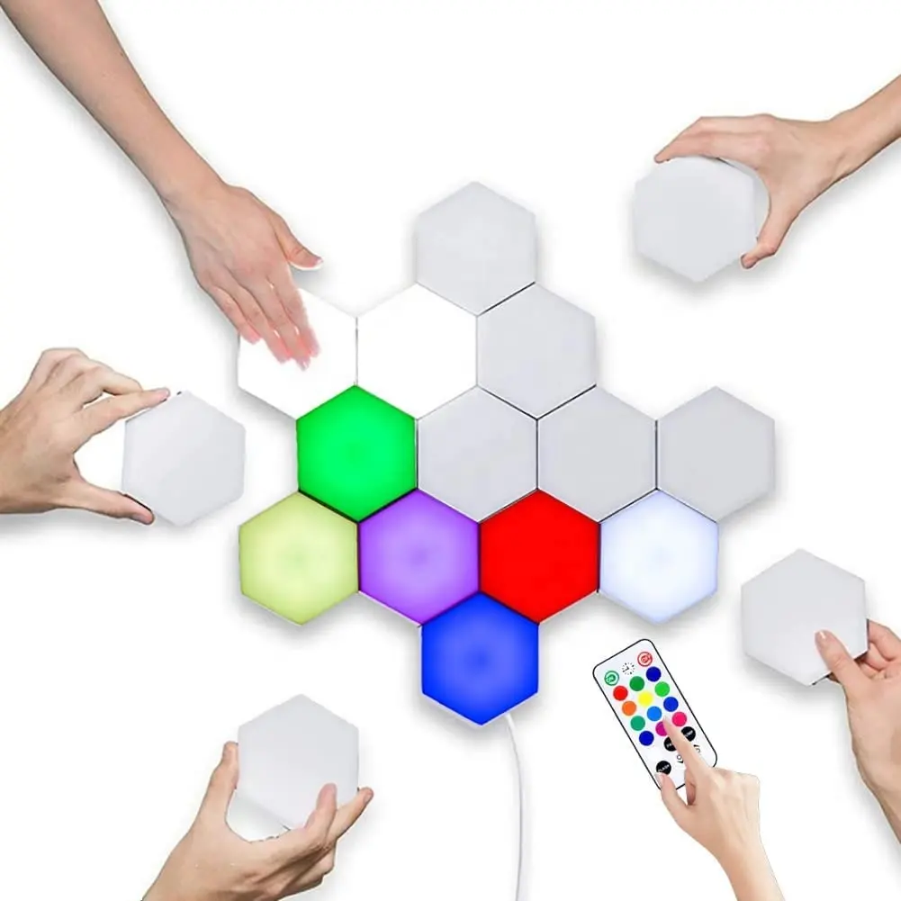 Magnetic Touch Sensitive Diy Indoor Home Decor Modern Luxury Colorful LED Honeycomb Decorate Quantum hexagonal lights