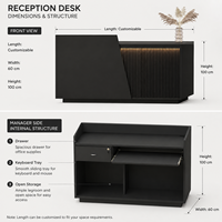 Comptoir de réception moderne avec panneau en lattes de bois, design noir, rétroéclairage LED, pour bureau, salon, logo personnalisé