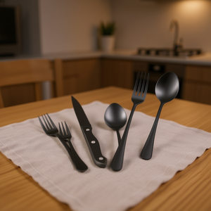 Juego de cubiertos de acero inoxidable negro de 48 piezas para 8 personas, apto para lavavajillas, diseño minimalista - Product Image 3