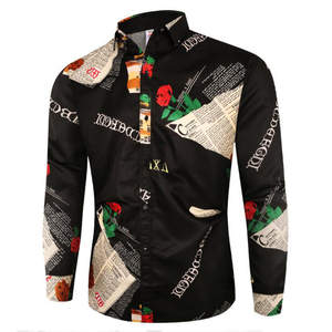 Camisas con estampado de flores de rosas para Hombre, Camisas de Manga Larga informales de lujo, ajustadas, ropa <span class=keywords><strong>negra</strong></span> China - Product Image 3