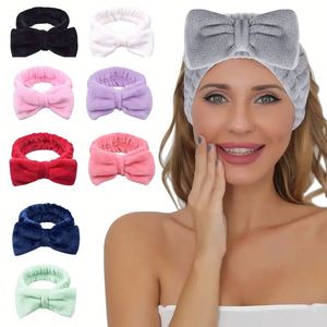 Leopard Print Coral Fleece Face Wash Headband Women Velcro Wide Brim Bow <b>Plush</b> Hair Band Cute Skincare Makeup Spa Hair Hoop - Product Image 1