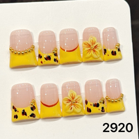 411-415 Faux ongles à presser faits main motif canard 10 pièces réutilisables en acrylique, modèle carré