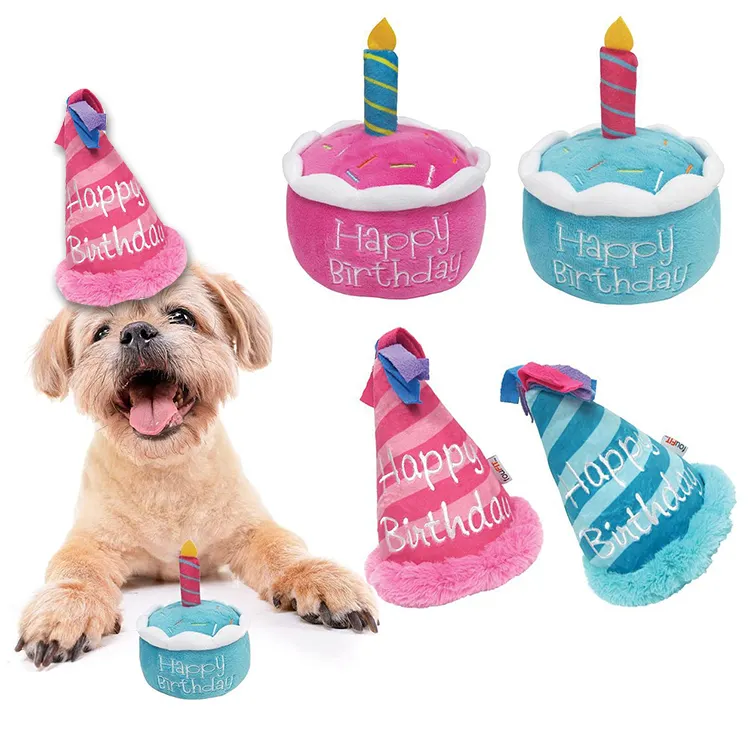 Mydays Outdoor JIangsu Smart Eco Friendly Birthday Cake Hat Pet Dog Cat Interactive Stuffed Chew Toy And Accessories For Teeth