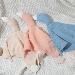 有机柔软透气舒缓纱布鹅安全毯柔软婴儿可爱鹅穆斯林可爱婴儿安抚手帕