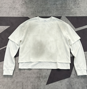 T-Shirt Oversize da Uomo in Cotone 100% con Stampa Ricamata a Motivo Stellato, Maniche Lunghe a Due Strati, Spalle Cadenti, Stile Streetwear - Personalizzabile all'Ingrosso - Product Image 3