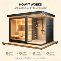 Sauna finlandais d'extérieur en promotion avec douche et vestiaire, sauna vapeur extérieur avec panneau de commande pour jardin