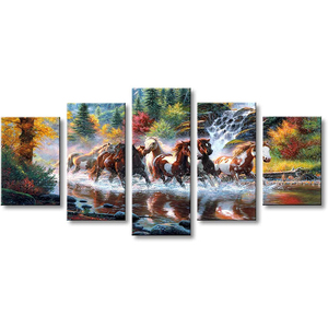 5 Stück Pferde malerei an der Wand Viele Pferde Dekoration Bilder Poster Pints 5 Panel gestreckte Leinwand Wand kunst - Product Image 4