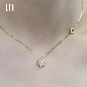 Collier pendentif tournesol en zircon or pur 18 carats, magnifique collier tournesol en zircon, bijoux en or véritable, or 18 carats original - Product Image 3