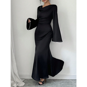 <b>Muslim</b> Simple Modest <b>Dress</b> Solid Color Satin Elegant Casual Abaya <b>Muslim</b> <b>Dress</b> <b>for</b> <b>Women</b> - Product Image 1