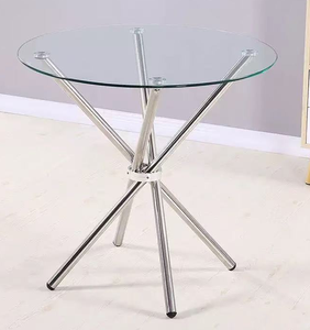 Mesa de comedor redonda moderna con tapa de vidrio templado y patas cromadas para muebles de cocina o comedor del hogar - Product Image 2